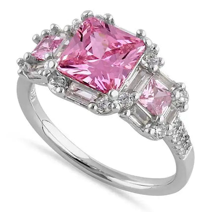 Classic Princess, Emerald &amp; Round Cut with Pink &amp; Clear CZ Ring
