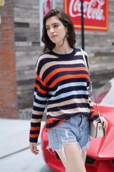 Women's Crewneck Loose Striped Sweater