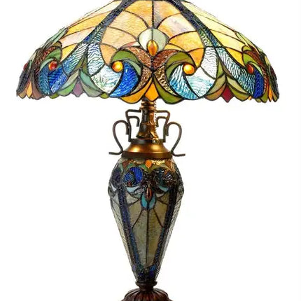 "LIAISON" Tiffany-style Victorian 3 Light Double Lit Table Lamp 18" Shade