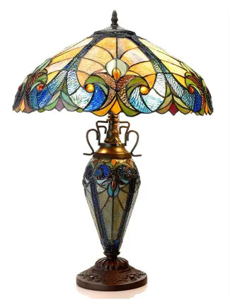 "LIAISON" Tiffany-style Victorian 3 Light Double Lit Table Lamp 18" Shade