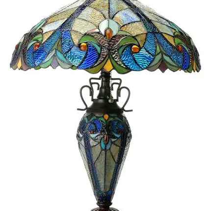 "LIAISON" Tiffany-style Victorian 3 Light Double Lit Table Lamp 18" Shade