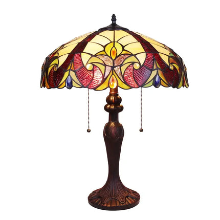 ADIA Victorian Tiffany-Style Dark Bronze 2 Light Table Lamp 18" Wide