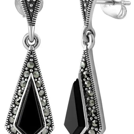 Kite Black Onyx Marcasite Earrings