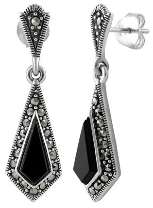 Kite Black Onyx Marcasite Earrings