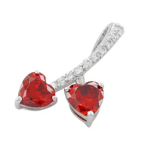 Sterling Silver Cherry Hearts Garnet CZ Pendant - vickiescloset