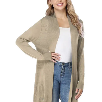 Cárdigan largo calado de punto para mujer 