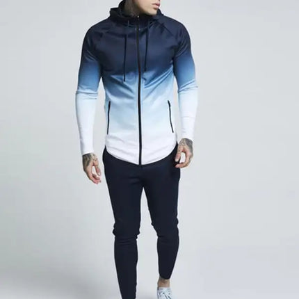 Men's Gradient Zip Cardigan Long Sleeve Hooded Sweatshirt