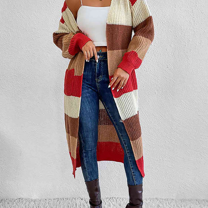 Color Block Open Front Longline Cardigan