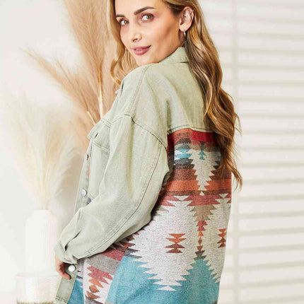 Dropped Shoulder Long Sleeve Printed Denim Jacket