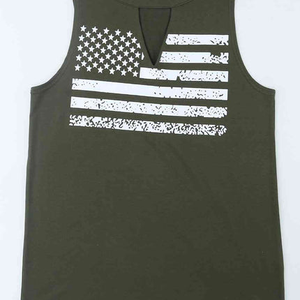US Flag Graphic Cutout Round Neck Tank