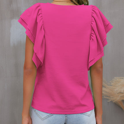 Round Neck Flounce Sleeve Blouse