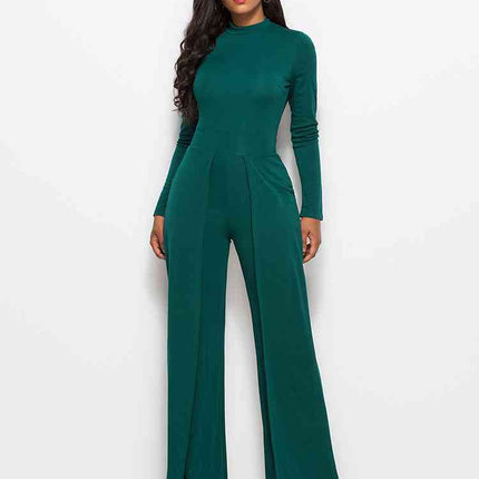 Long Sleeve Mock Neck Wide Leg Jumpsuit