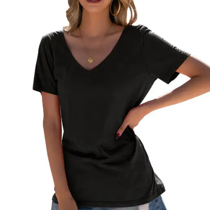 Women's Lace Stitching V-Neck Short Sleeve T-Shirt Open Back Small Sexy Top