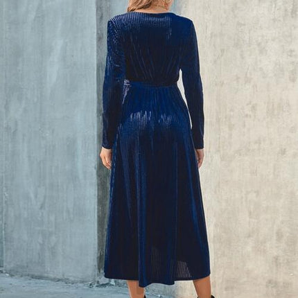 Tie Front Long Sleeve Slit Dress