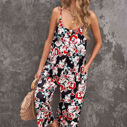 Botanical Print Spaghetti Strap Cropped Jumpsuit