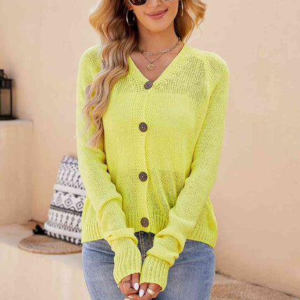 Button Up V-Neck Long Sleeve Cardigan