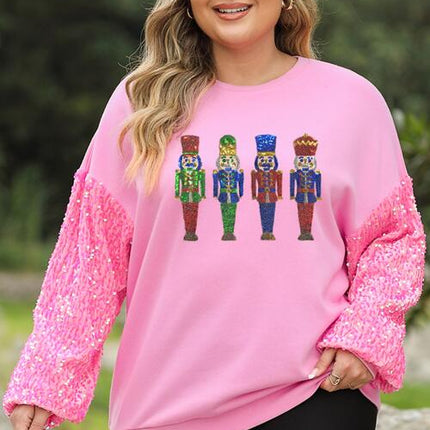 Plus Size Sequin Nutcracker Long Sleeve Sweatshirt