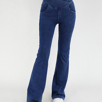 Wide Waistband Bootcut Jeans with Pockets