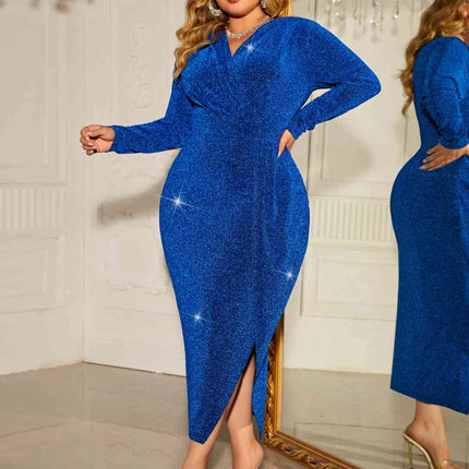 Plus Size Surplice Neck Slit Dress - Vickie Lynn's