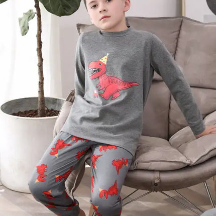 Boy's' Round Neck Cartoon Pattern Short Sleeve Shorts Cotton Pajamas Set