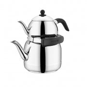 Korkmaz Ornella 1.3 Liter Tea Pot and 3.5 Liter Stainless Steel Kettle Set in Silver