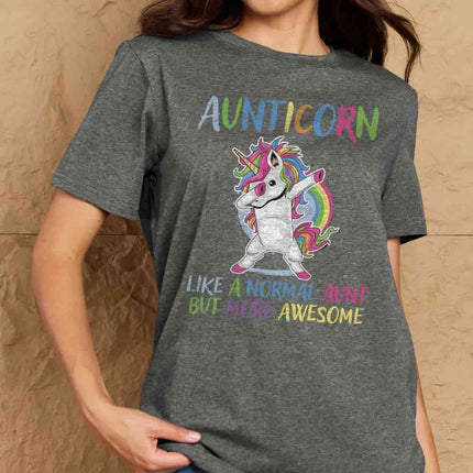 Simply Love Full Size AUNTICORN LIKE A NORMAL AUNT BUT MORE AWESOME Graphic Cotton Tee