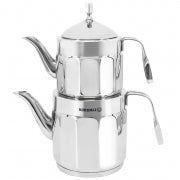 Korkmaz Nostaljia Midi Stainless Steel 0.9 Liter Tea Pot and 1.6 Liter Kettle Set