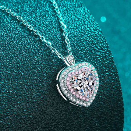 925 Sterling Silver 1 Carat Moissanite Heart Pendant Necklace