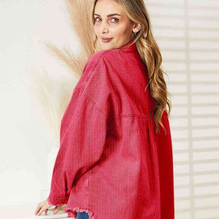 Distressed Raw Hem Denim Jacket