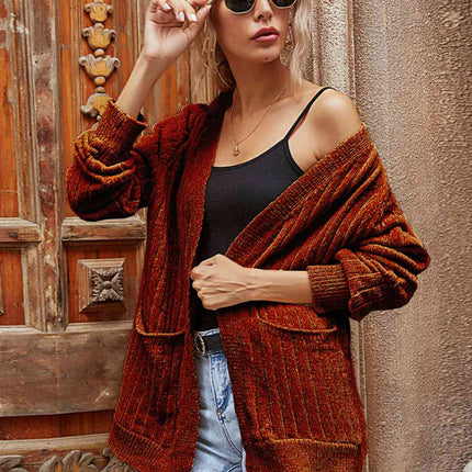 Ribbed Open Front Long Sleeve Cardigan