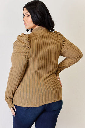 Basic Bae Full Size Ribbed Mock Neck Puff Sleeve T-Shirt - Vickie Lynn's