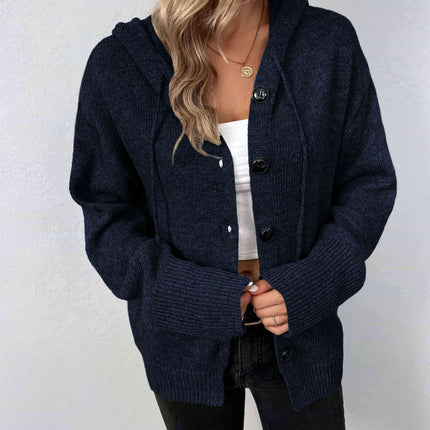 Button-Down Long Sleeve Hooded Sweater - Vickie Lynn's