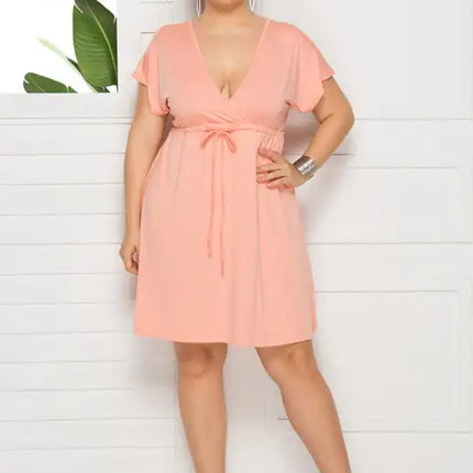 Vestido liso con escote en V profundo para mujer, talla grande 