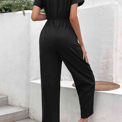 Collared Neck Short Sleeve Jumpsuit