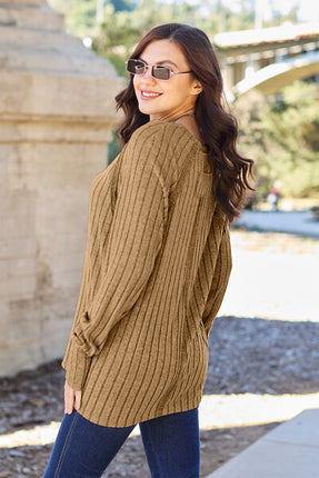 Basic Bae Full Size Ribbed Round Neck Long Sleeve Knit Top - Vickie Lynn's