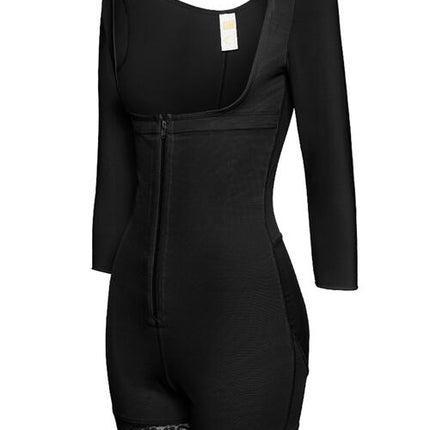Full Size Zip Up Lace Detail Long Sleeve Shapewear
