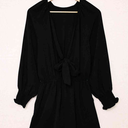 Tied Flounce Sleeve Plunge Romper