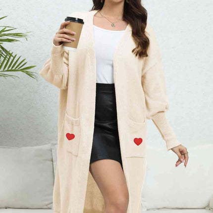 Lantern Sleeve Open Front Pocketed Cardigan