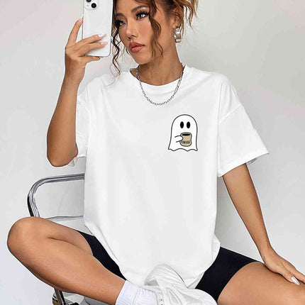 Round Neck Short Sleeve Ghost Graphic T-Shirt