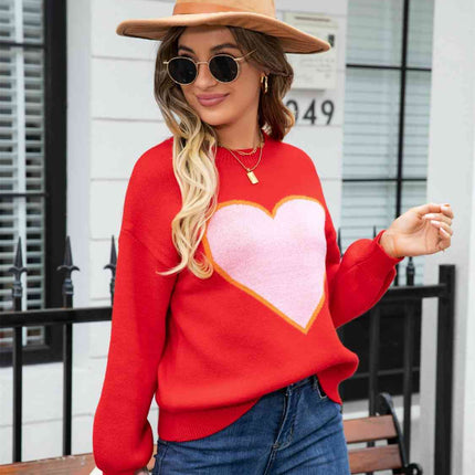 Heart Graphic Round Neck Sweater