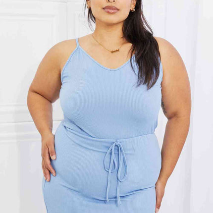 Capella Flatter Me Full Size Ribbed Front Tie Midi Dress in Pastel Blue