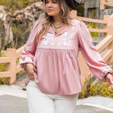 Plus Size Tie Neck Puff Sleeve Blouse