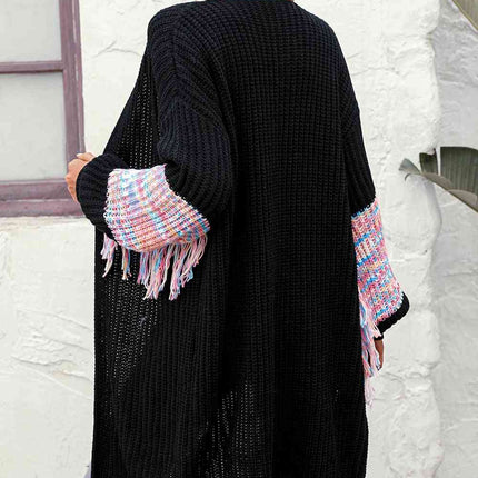 Fringe Sleeve Dropped Shoulder Cardigan