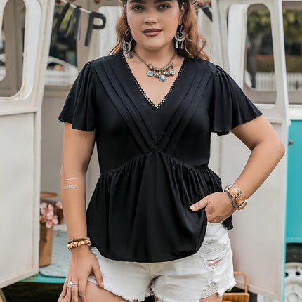 Plus Size V-Neck Flutter Sleeve Blouse