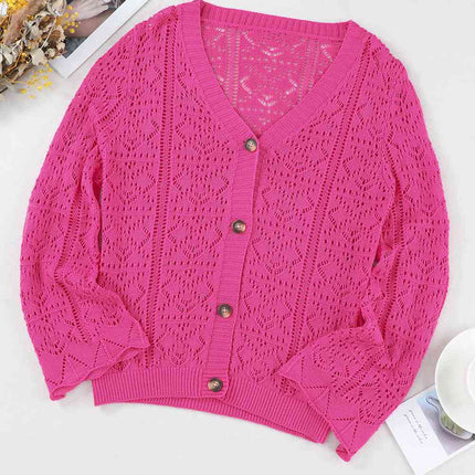 Openwork Button Down Cardigan