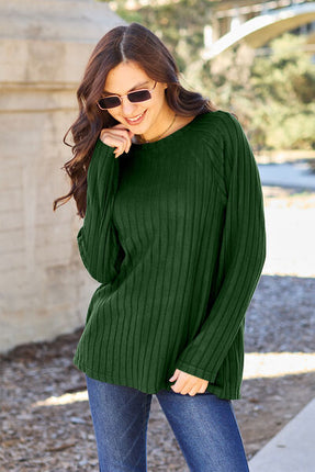 Basic Bae Full Size Ribbed Round Neck Long Sleeve Knit Top - Vickie Lynn's