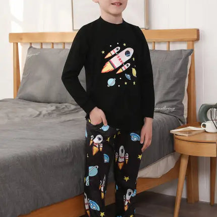 Boy's' Round Neck Cartoon Pattern Short Sleeve Shorts Cotton Pajamas Set