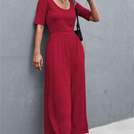 Scoop Neck Half Sleeve Wide Leg Jumpsuit