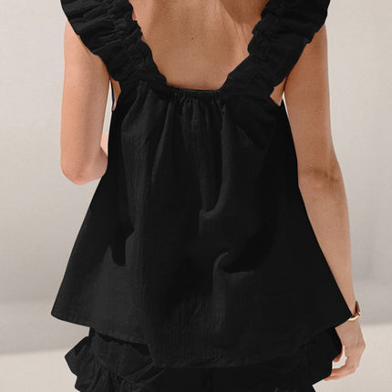 Ruffled Square Neck Top and Shorts Set