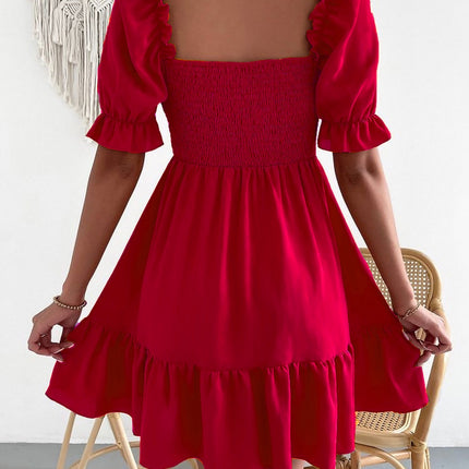 Smocked Square Neck Short Sleeve Dress